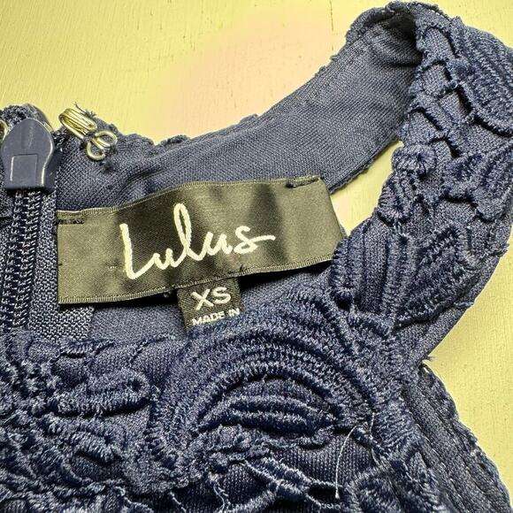 Lulus Navy Blue Halter dress with Floral lace overlay. Size XS - Picture 6 of 7